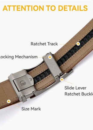 Mens Belt - Mens Ratchet Belt Leather 1 3/8" for Dress Pant - Micro Adjustable Belt Fit Everywhere