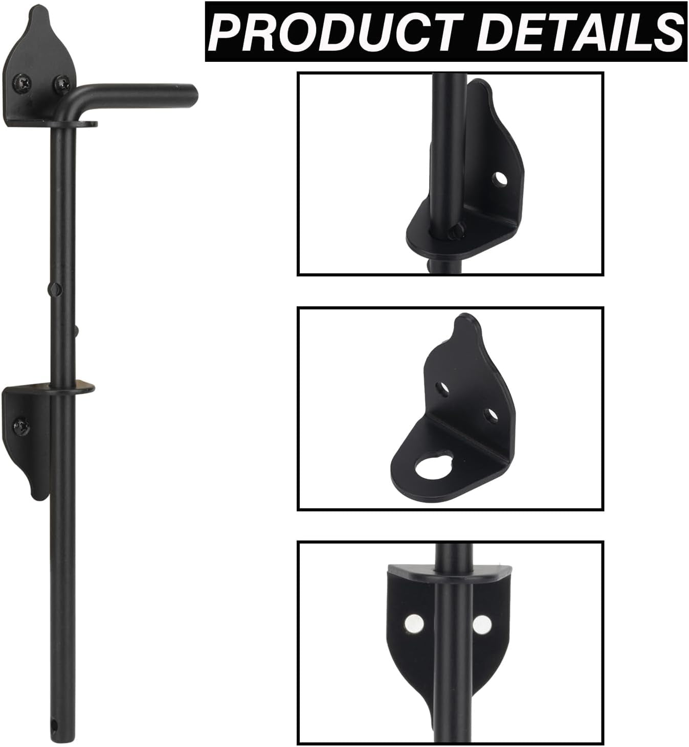 12" Cane Bolt Heavy-Duty Drop Rod for Gate, Gate Ground Latch for Wooden Fences Metal Gates Doors, Metal Gates Doors Stopper for Gate Ground, Wrought Iron Gate Latches, Black Finish(1 Pack)