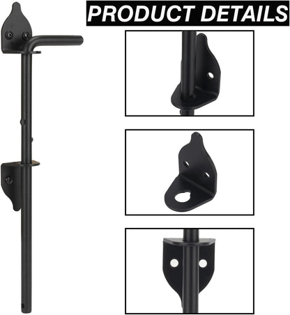 12" Cane Bolt Heavy-Duty Drop Rod for Gate, Gate Ground Latch for Wooden Fences Metal Gates Doors, Metal Gates Doors Stopper for Gate Ground, Wrought Iron Gate Latches, Black Finish(1 Pack)