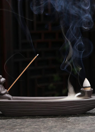 Frog Incense Holder Waterfall - Ceramic Cone Backflow Incense Burner Smoke Fountain, Back Flowing Incense Diffuser with 45 Sticks & 12 Cones, Frog Ornament for Aromatherapy/Yoga/Home Decor