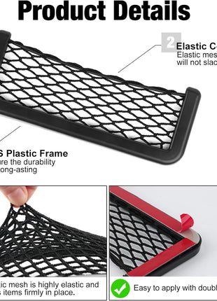 ABS Plastic Frame Automotive Cargo Nets Car Net Pocket Phone Car Mesh Net Holder RV Storage Boat Cargo Pocket Organizer Framed Mesh Net Pocket with Screws for Auto RV Net(2, 8 X 3.1 Inch)
