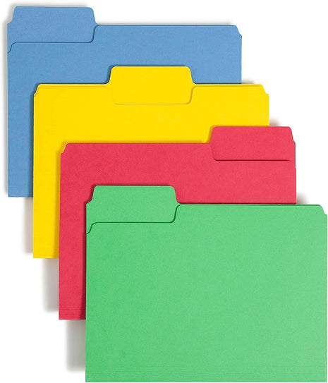 Supertab Heavyweight File Folder, Oversized 1/3-Cut Tab, Letter Size, Assorted Primary Colors, 50 per Box (10410)