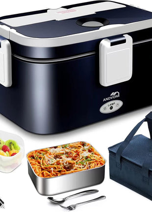 80W Fast Heating Electric Lunch Box for Men Gift-1.8L Large-Capacity Portable Food Heater for Adults-Leakproof 3-In-1 Heated Food Warmer for Car/Work with SS Fork&Spoon and Carry Bag