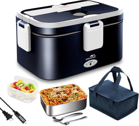 80W Fast Heating Electric Lunch Box for Men Gift-1.8L Large-Capacity Portable Food Heater for Adults-Leakproof 3-In-1 Heated Food Warmer for Car/Work with SS Fork&Spoon and Carry Bag