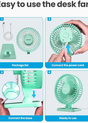 USB Desk Fan, Small but Powerful, Personal Portable Quiet 3 Speeds, Adjustable Mini Table Desktop Fan for Cooling Home Office Car Summer Travel Gifts Green