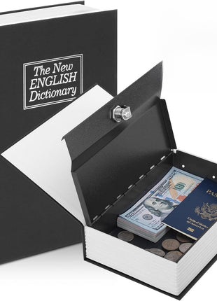 Diversion Book Safe with Key Lock, Secret Safe Metal Lock Box, Money Storage Collection Box, 9.5" X 6.2" X 2.2", Black Large
