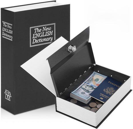 Diversion Book Safe with Key Lock, Secret Safe Metal Lock Box, Money Storage Collection Box, 9.5" X 6.2" X 2.2", Black Large