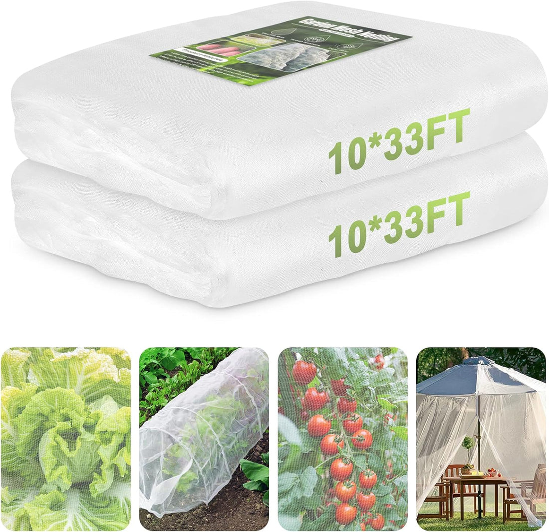 Garden Netting, 2 Pack 10X33Ft Ultra Fine Mesh Netting Pest Barrier Protection Bird Mosquito Net Plants Cover for Vegetables Fruits Flowers Crops Greenhouse Row Cover Raised Bed Patio