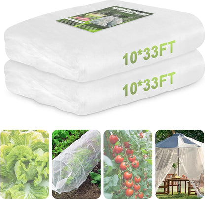 Garden Netting, 2 Pack 10X33Ft Ultra Fine Mesh Netting Pest Barrier Protection Bird Mosquito Net Plants Cover for Vegetables Fruits Flowers Crops Greenhouse Row Cover Raised Bed Patio
