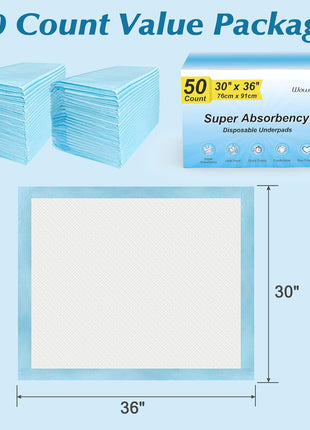 Super Absorbency Disposable Leakproof Underpads with Quick Drying for Baby, Adults, Puppy, Dog Bed Pee Pads, Extra Large, XXL Incontinence Pads, 30” X 36”, 50 Count