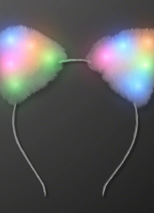 Soft Furry Light up Cat Ears Kitty Headband with Multicolor LED Lights