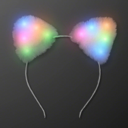 Soft Furry Light up Cat Ears Kitty Headband with Multicolor LED Lights