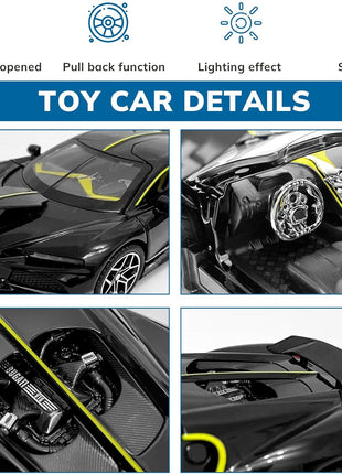 Car Toys for Boys 1 32 Diecast Cars Collectibles Car Model Kit,Metal Toy Car for Boys and Girls,Pull Back Cars with Lights and Sounds,Cars for Kids Ages 3-5（Black）