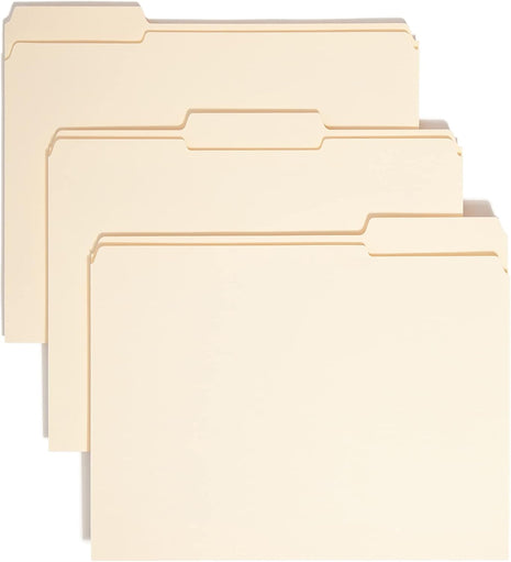 File Folders Letter Size, Reinforced 1/3-Cut Tab, Assorted Positions, Letter Size, Manila Folders 8.5 X 11, 100 per Box (10334)