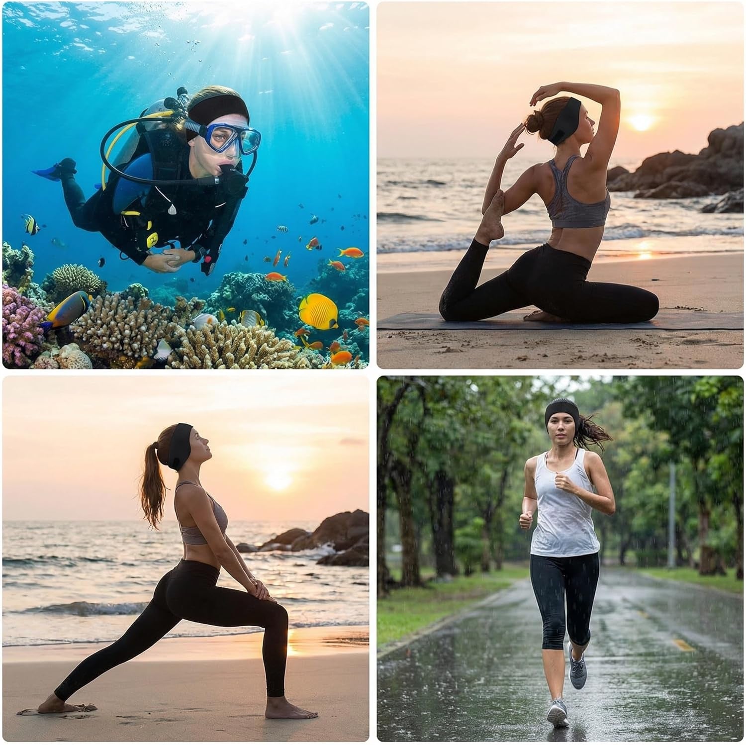 Waterproof Sports Headband Adjustable Neoprene Swim Ear Band Non-Slip Hair Guard for Swimming Diving Yoga Black 20.7In X 3.15In