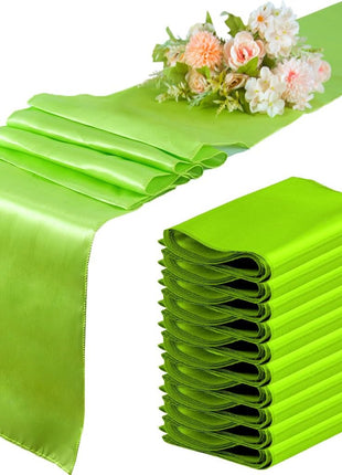 10 Pack Lime Green Satin Table Runners 12X108 Inches Party Table Runner Bright Smooth Table Runner Wedding Party Decorations for Table Green Table Runners