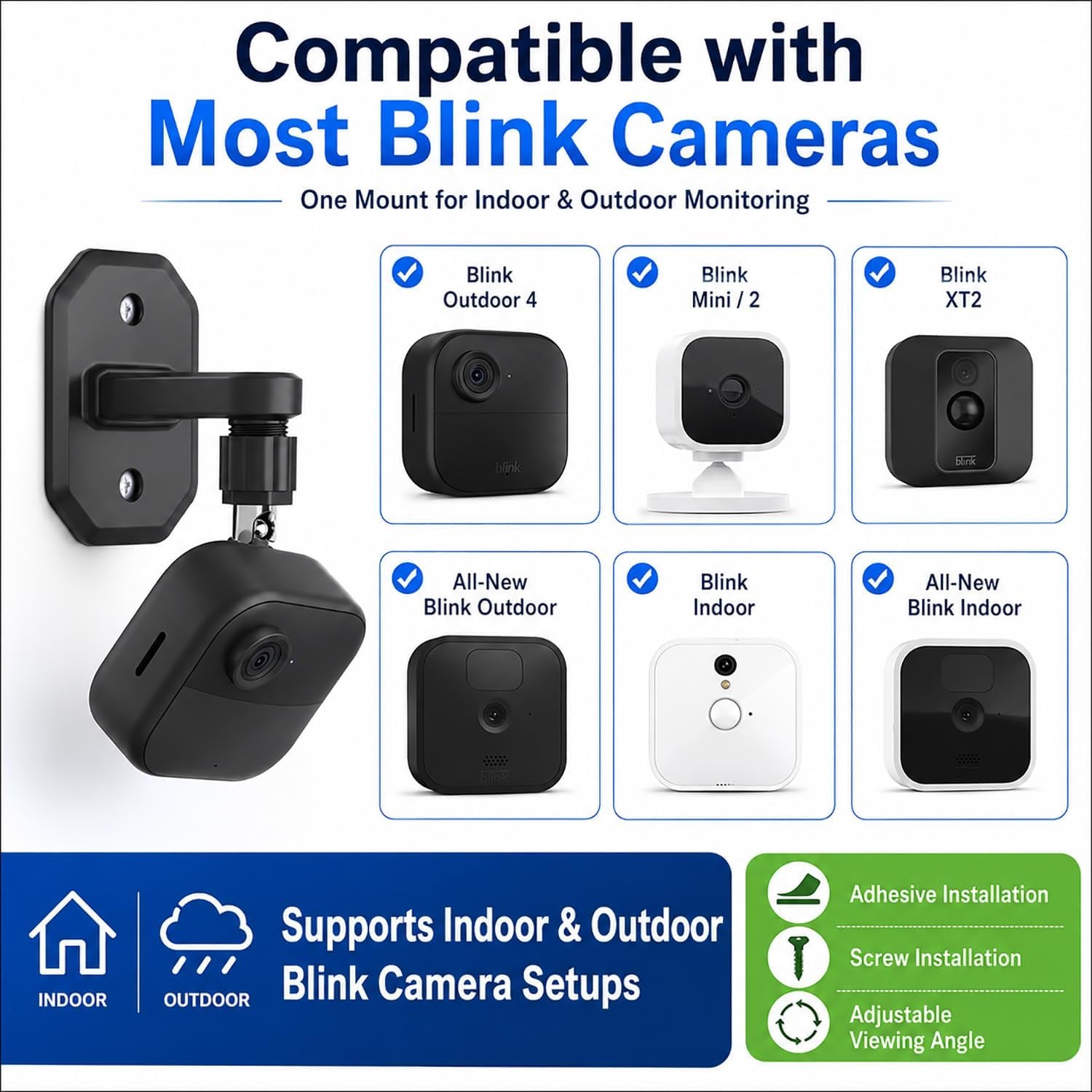 2Pack Adhesive Wall Mount Adjustable Security Wall Mount Bracket for Blink Outdoor 4 (4Th Gen) / (3Rd Gen), Blink XT / XT2, Blink Mini, Perfect View Angle for Your Blink Surveillance Camera