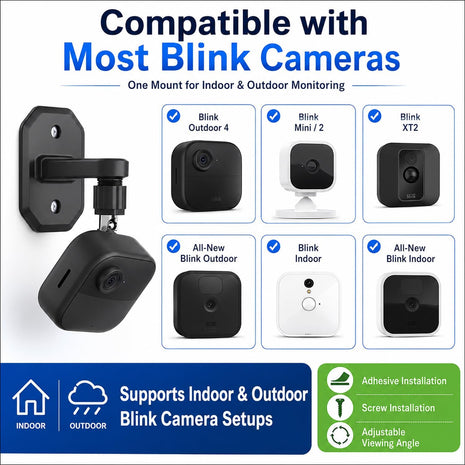 2Pack Adhesive Wall Mount Adjustable Security Wall Mount Bracket for Blink Outdoor 4 (4Th Gen) / (3Rd Gen), Blink XT / XT2, Blink Mini, Perfect View Angle for Your Blink Surveillance Camera