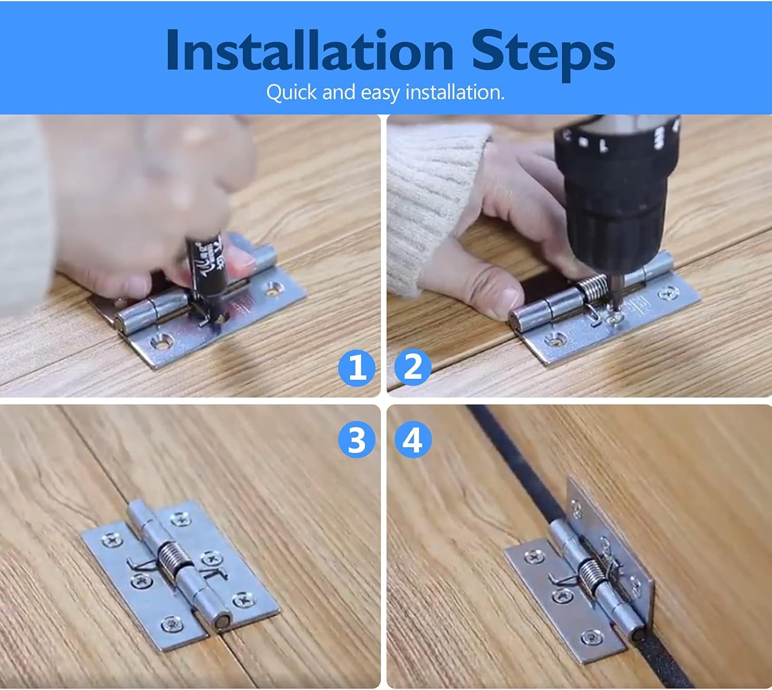 4 Pcs Spring Loaded Hinges for Cabinets, 2 Inch Length Stainless Steel Spring Hinges Self Closing