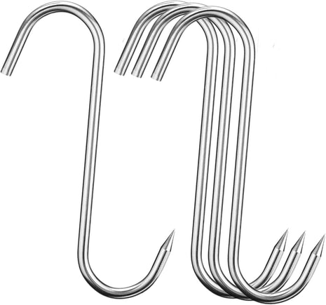 4Pc 9" Heavy Duty & Thick Stainless Steel Meat Processing Butcher Hook - Wild Game, Smoking Ribs BBQ Large Fish, Hunting, Carcass Deer Hanging S-Hook Excellent Quality 9Mm Thick
