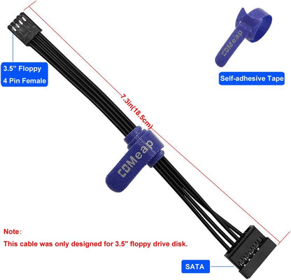 (2-Pack) 3.5" Floppy Drive FDD 4 Pin to SATA Hard Drive Power Adapter Cable 7.3-Inch(18.5Cm)