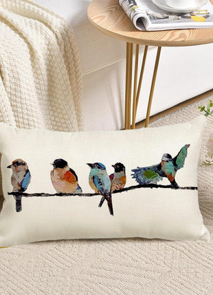 12X20 Lumbar Pillow Decorative Throw Pillows,Small Hand-Painted Outdoor Birds Pillowcases,Spring Summer Pillows Decorative Throw Cushion Covers Linen for Couch Sofa Teal Blue