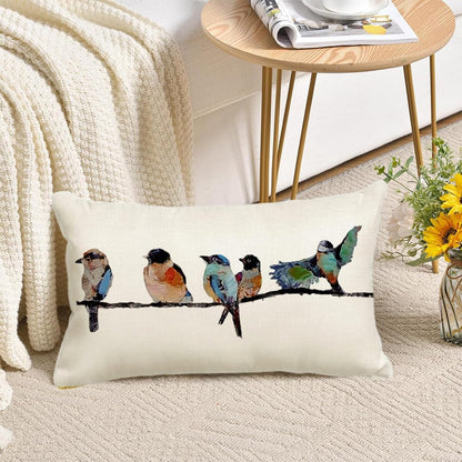 12X20 Lumbar Pillow Decorative Throw Pillows,Small Hand-Painted Outdoor Birds Pillowcases,Spring Summer Pillows Decorative Throw Cushion Covers Linen for Couch Sofa Teal Blue