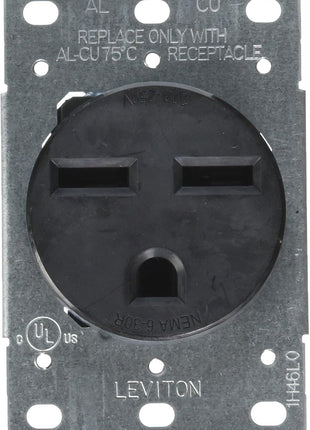 30 Amp, 250V, Nema 6-30R, 2P, 3W, Flush MTG Receptacle, Straight Blade, Industrial Grade, Groundingside Wired, Steel Strap, 5372-S00, Black