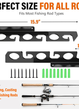 Fishing Rod Racks Wall or Ceiling Fishing Rod/Pole Rack Holder Storage Hook Holds Fishing Rods Wall Mounted for Garage Cabin and Basement