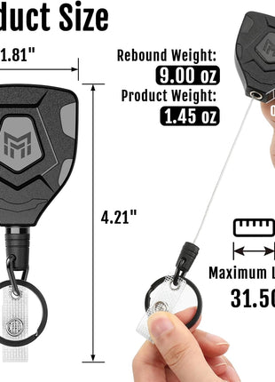Heavy Duty Retractable Keychain with Belt Clip, ID Badge Reel Key Chain, Badge Holder with 31.5' Steel Cord and Key Ring, 9.0Oz, Black