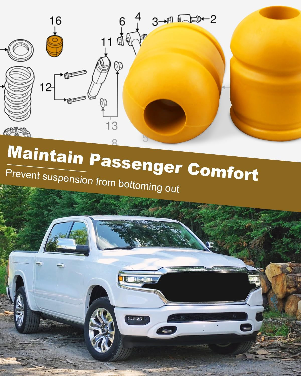 Rear Bump Stops Fit for Dodge RAM 1500 2009-2020, Pair Suspension Jounce Control Arm Bumpers, Replace 52855788AB