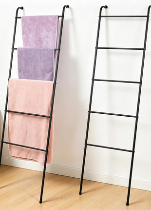 2 Pack Blanket Ladder Bathroom Metal Towel Ladder, 5 Tier Wall Leaning Towel Rack Black Blanket Holder for Living Room Laundry Room Home Decor