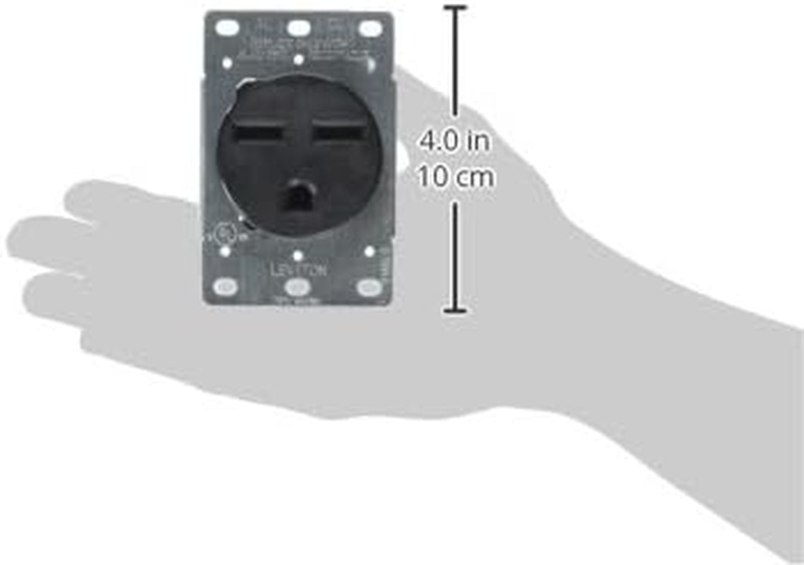 30 Amp, 250V, Nema 6-30R, 2P, 3W, Flush MTG Receptacle, Straight Blade, Industrial Grade, Groundingside Wired, Steel Strap, 5372-S00, Black