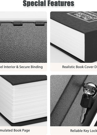 Diversion Book Safe with Key Lock, Secret Safe Metal Lock Box, Money Storage Collection Box, 9.5" X 6.2" X 2.2", Black Large