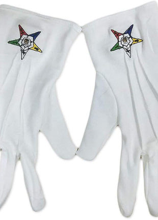 Order of the Eastern Star Hand Embroidered Cotton White Masonic Gloves