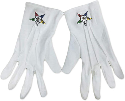 Order of the Eastern Star Hand Embroidered Cotton White Masonic Gloves