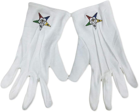 Order of the Eastern Star Hand Embroidered Cotton White Masonic Gloves