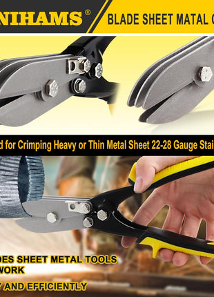 5-Blade Hand Crimper Sheet Metal Tools, Hvac Tool for 24-28 Gauge Duct Work Downspout and Stove Pipe, 10-1/2" Sheet Metal Crimper Gutter End Cap Duct Crimping Tool