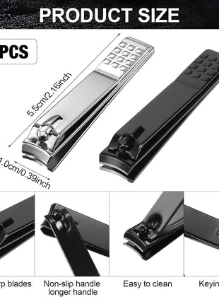 50 Pieces Nail Clipper Set Fingernails and Toenail Bulk Clipper Flat Stainless Steel Nail Cutter for Women Men Thick Nails, Black and Silver