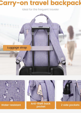 Laptop Backpack Purse for Women, Cute College School Backpack Bookbag for Teenager Girls, Teacher Nurse Bags Work Travel Backpack, Business Computer Laptop Bag Daypack, 15.6 Inch, Purple