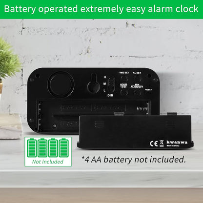Alarm Clock, LED Digital Clock, Small Wall Clock, Battery Operated, Adjustable 3-Level Led Brightness, Dim Night Mode, 12/24Hr, Cordless, Constantly 1.2&