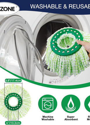 3 Pack Mop Head Replacement for Libman Tornado, Spin Mop Replacement Head ONLY Compatible with Libman, Easy to Replace, Machine Washable, Green and White (NOT for Old Version)