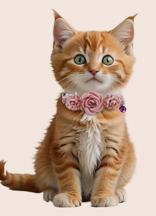 2 Pack Cat Collar Pink Floral with Bell and Removable Flower Bowtie Breakaway Adjustable Cat Collar for Girl Kitten Puppy Small Cats Dogs Daily Decoration (XQ10-4)