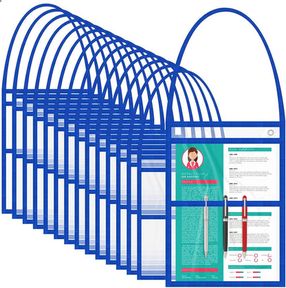 15 Job Ticket Holder 9 X 12 Dry Erase Pocket Sleeves Work Order Plastic Sleeves with Hanging Strap Reusable Repair Shop Ticket Holders, Both Sides Clear (Blue)