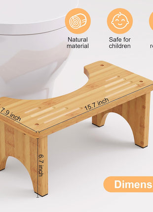 Bamboo Toilet Stool, Wooden Squatting Potty Stool for Adults, 7 Inch Toilet Stool Squat Adult, Non-Slip Wood Poop Stool for Bathroom, Portable Toilet Foot Pooping Steps for Kids