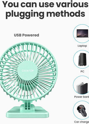 USB Desk Fan, Small but Powerful, Personal Portable Quiet 3 Speeds, Adjustable Mini Table Desktop Fan for Cooling Home Office Car Summer Travel Gifts Green