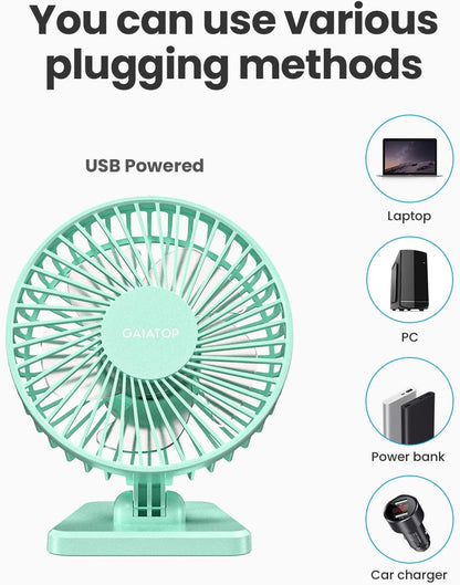 USB Desk Fan, Small but Powerful, Personal Portable Quiet 3 Speeds, Adjustable Mini Table Desktop Fan for Cooling Home Office Car Summer Travel Gifts Green