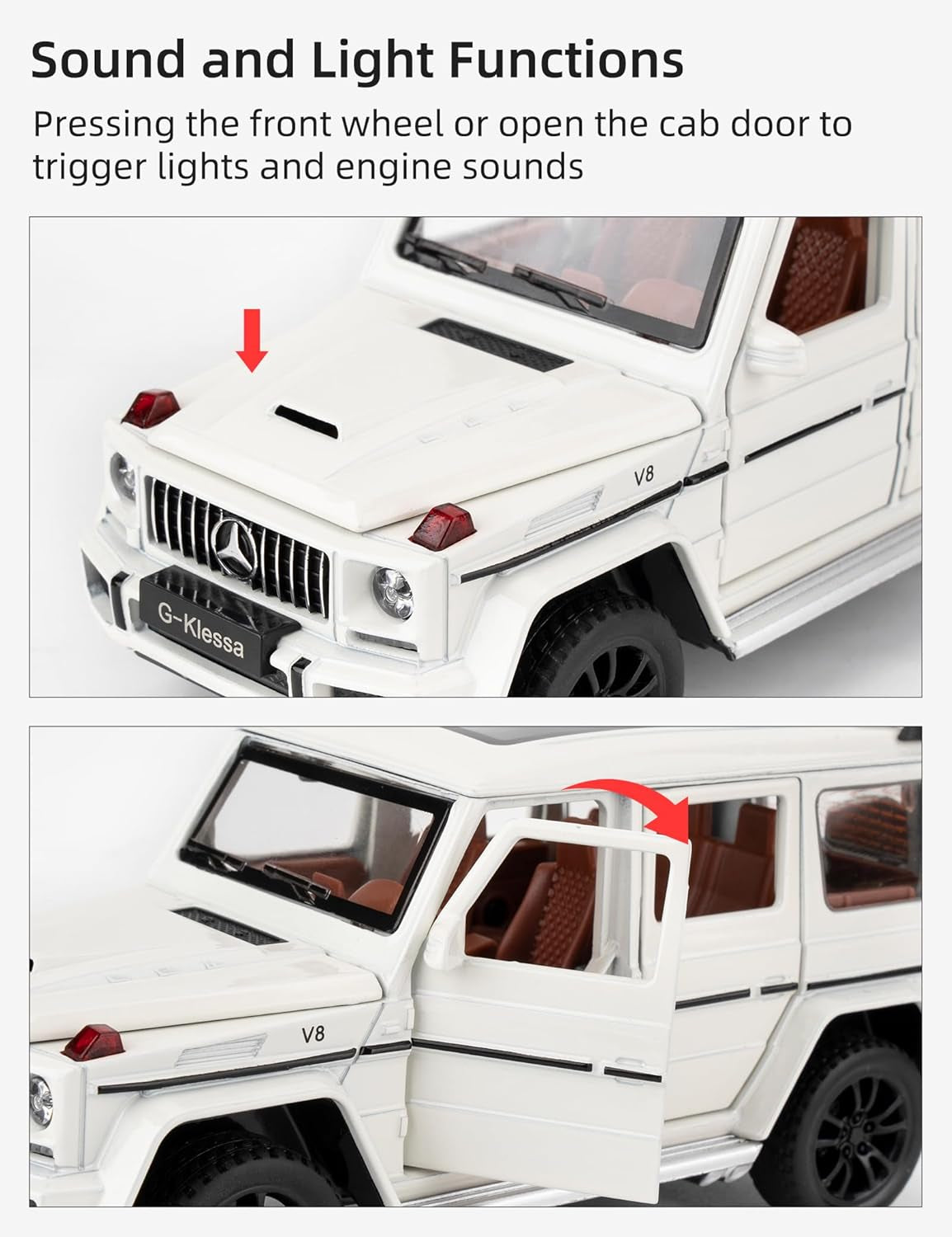 1/32 Scale Car Model Compatible for Collectible G63 AMG Diecast Toy Vehicle, Zinc Alloy Pull Back Toy Car with Sound and Light for Adult Boys Girls 3 4 5 6 7 8（White）