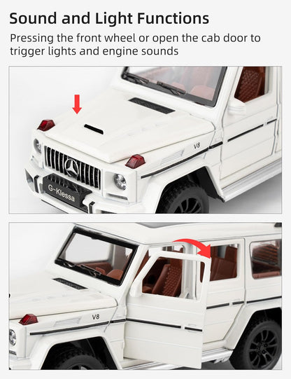 1/32 Scale Car Model Compatible for Collectible G63 AMG Diecast Toy Vehicle, Zinc Alloy Pull Back Toy Car with Sound and Light for Adult Boys Girls 3 4 5 6 7 8（White）