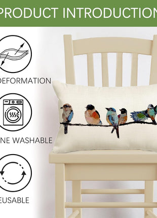 12X20 Lumbar Pillow Decorative Throw Pillows,Small Hand-Painted Outdoor Birds Pillowcases,Spring Summer Pillows Decorative Throw Cushion Covers Linen for Couch Sofa Teal Blue